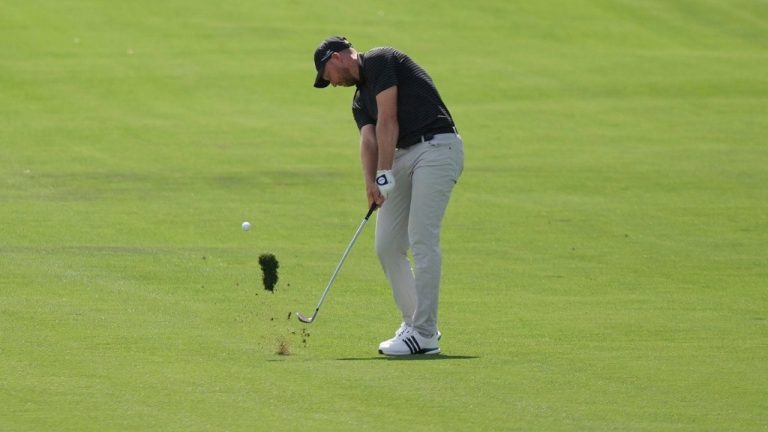 Daniel Berger hits from the 18th fairway during the first round of the Arnold Palmer Invitational at Bay Hill golf tournament Thursday, March 5, 2026, in Orlando, Fla. (AP/Matt Slocum)