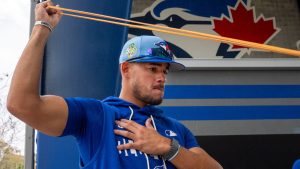 Toronto Blue Jays pitcher José Berríos warms up at Spring Training in Dunedin, Fla. on Wednesday Feb. 11, 2026. (Frank Gunn/CP)