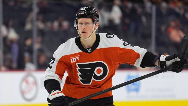 Philadelphia Flyers' Bobby Brink plays during NHL hockey game, Thursday, Feb. 5, 2026, in Philadelphia. (Matt Rourke/AP)