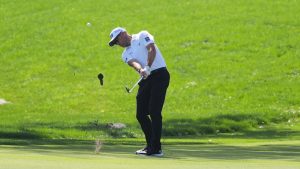 Corey Conners of Canada hits for eagle off the ninth fairway during the second round of The Players Championship golf tournament Friday, March 13, 2026, in Ponte Vedra Beach, Fla. (AP/Gerald Herbert)