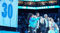 Dell Curry has No. 30 jersey raised to the Charlotte rafters