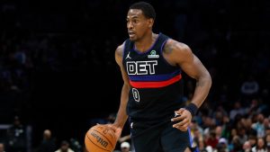 Detroit Pistons centre Jalen Duren drives against the Charlotte Hornets during the first half of an NBA game in Charlotte, N.C., Monday, Feb. 9, 2026. (AP/Nell Redmond)