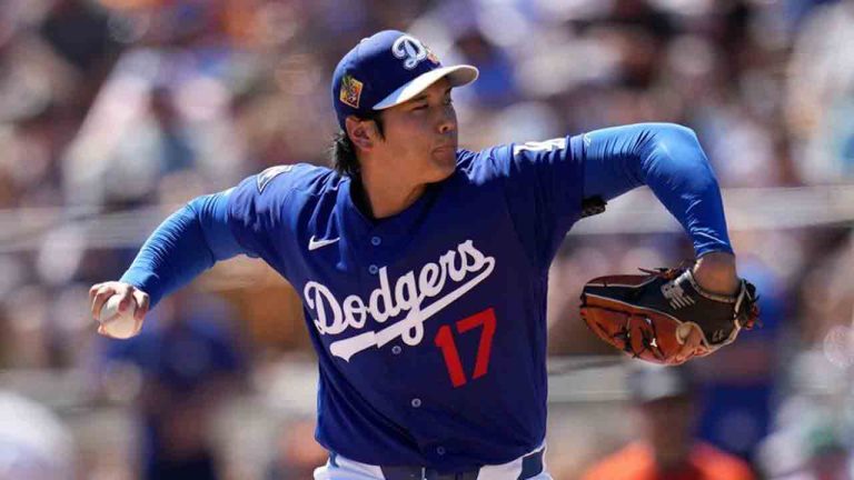 Los Angeles Dodgers starting pitcher Shohei Ohtani, of Japan, throws against the San Francisco Giants during the second inning of a spring training baseball game, Wednesday, March 18, 2026, in Phoenix. (Ross D. Franklin/AP)