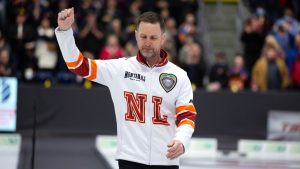An emotional Brad Gushue, following a loss to Brad Jacobs and Team Canada during the 3v4 Page Playoffs at the Montana's Brier Canadian men's curling championship, in St. John's, N.L., on Friday, March 6, 2026. Gushue had previously announced his retirement from competitive curling following this championship. (Paul Daly/THE CANADIAN PRESS)