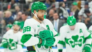 Toronto Maple Leafs' William Nylander (88) reacts after his team's loss to the New York Islanders in NHL hockey action in Toronto, on Tuesday March 17, 2026. (Chris Young/CP)