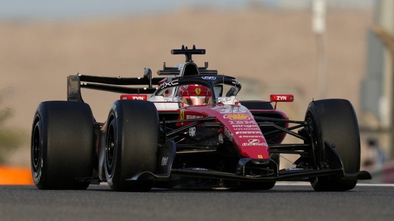 Ferrari driver Charles Leclerc of Monaco steers his car during a Formula One pre-season test at the Bahrain International Circuit in Sakhir, Bahrain, Wednesday, Feb. 11, 2026. (Altaf Qadri/AP)