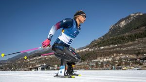 Oksana Masters of the U.S. competes in the Para Biathlon Women's Individual Sitting competition at the 2026 Winter Paralympics, in Tesero, Italy, Sunday March 8, 2026. (Joel Marklund/OIS/IOC via AP)