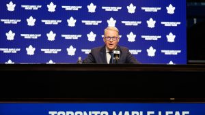 MLSE president and CEO Keith Pelley speaks during a news conference in Toronto on Tuesday, March 31, 2026. (Frank Gunn/THE CANADIAN PRESS)