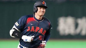 Japan's Shohei Ohtani celebrates after a home run during the second inning of a World Baseball Classic Pool C game between Japan and Taiwan Friday, March 6, 2026 in Tokyo. (Eugene Hoshiko/AP)