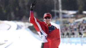 Natalie Wilkie claims silver in the sprint biathlon at the 2026 Winter Paralympic Games in Val di Fiemme, Italy on March 7, 2026. (Handout — CANADIAN PARALYMPIC COMMITTEE, Michael P. Hall/CP)