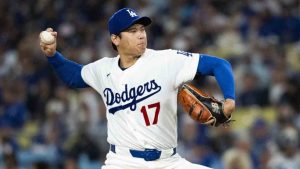 Los Angeles Dodgers starting pitcher Shohei Ohtani delivers during the second inning of a baseball game against the Cleveland Guardians in Los Angeles, Tuesday, March 31, 2026. (Kyusung Gong/AP)