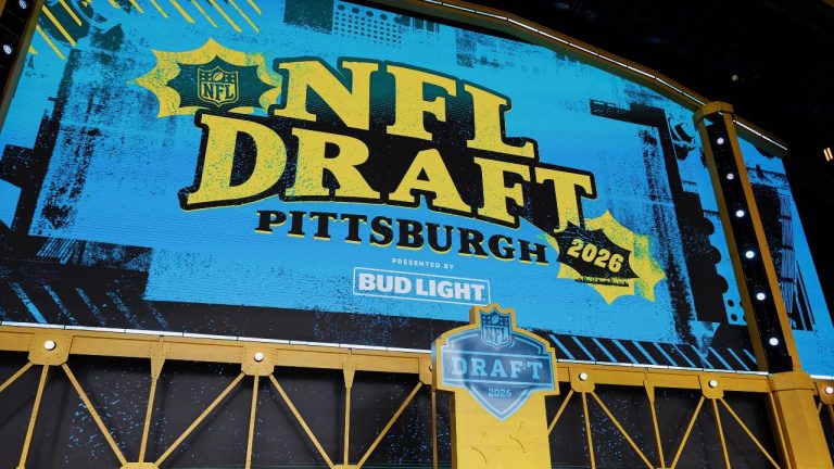 A view of the stage before the first round of the NFL draft in Pittsburgh, Thursday, April 23, 2026. (Adam Hunger/AP Content Services for the NFL)
