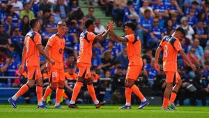 Barcelona's Marcus Rashford, third from left, is congratulated after scoring his side's 2nd goal during the Spanish La Liga soccer match between Getafe and Barcelona in Getafe, Spain, Saturday, April 25, 2026. (Manu Fernandez/AP)