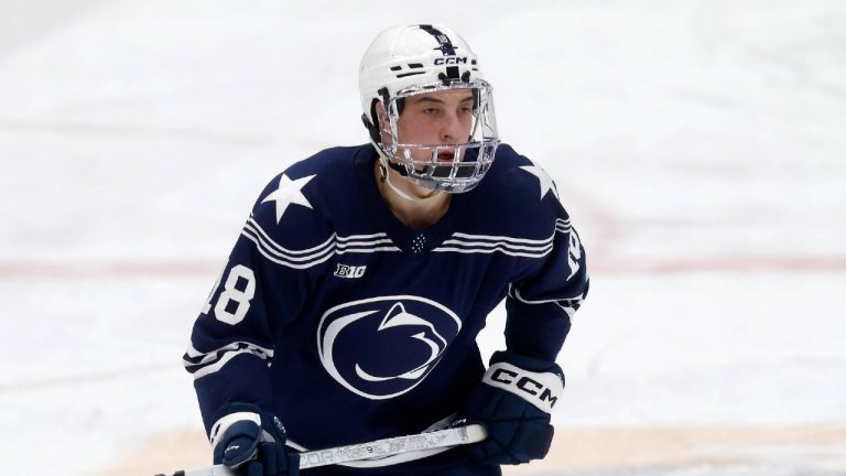 Penn St. forward Aiden Fink (18) during an NCAA hockey game against Army on Thursday, Dec. 12, 2024, in Washington, D.C. Penn St. won 4-1. (Mike Buscher/AP)