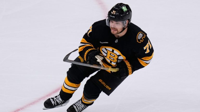 Boston Bruins left wing Viktor Arvidsson (71) during Game 3 of a first-round NHL hockey Stanley Cup playoff series, Thursday, April 23, 2026, in Boston. (Charles Krupa/AP)