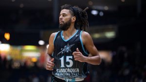 Scarborough Shooting Stars guard Jermaine Cole (15) makes his CEBL debut against the Guelph Nighthawks in Guelph, Ont., on Thursday, May 26, 2022. (Nick Iwanyshyn/CP)