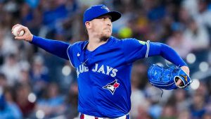 Toronto Blue Jays pitcher Jeff Hoffman (23) throws a pitch against the New York Yankees during ninth inning MLB baseball action, in Toronto on Monday, June 30, 2025. (Thomas Skrlj/CP)