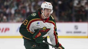 Minnesota Wild's Quinn Hughes (43) plays against the Florida Panthers during the third period of an NHL hockey game, Saturday, Jan. 24, 2026, in St. Paul, Minn. (Lily Dozier/AP)