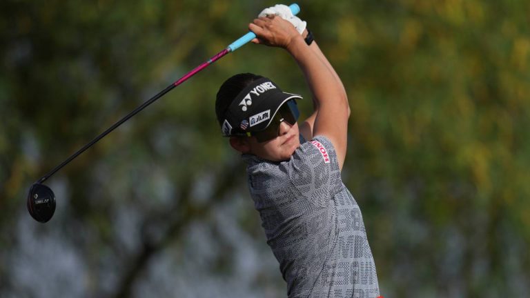 Chizzy Iwai, of Japan, hits a tee shot at the 14th hole during the final round of the LPGA Ford Championship golf tournament, Sunday, March 29, 2026, in Chandler, Ariz. (Ross D. Franklin/AP)