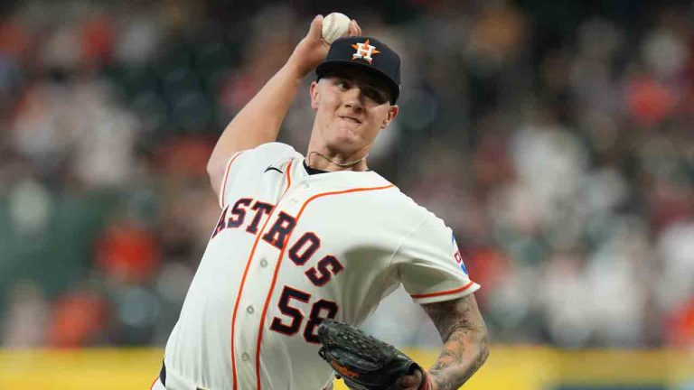 Houston Astros starting pitcher Hunter Brown delivers during the first inning of a baseball game against the Boston Red Sox in Houston, Tuesday, March 31, 2026. (Jon Shapley/AP)