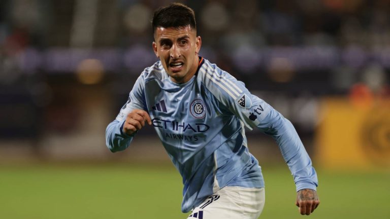 New York City FC midfielder Nicolás Fernández (7) in action during an MLS soccer match against the St. Louis CITY SC, Saturday, April 4, 2026, in New York. (Adam Hunger/AP)