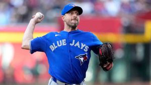 Toronto Blue Jays starting pitcher Max Scherzer throws against the Arizona Diamondbacks during the first inning of a baseball game, Saturday, April 18, 2026, in Phoenix. (Ross D. Franklin/AP)