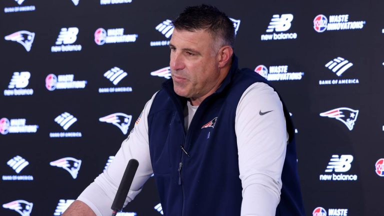 New England Patriots head coach Mike Vrabel speaks during an NFL football press conference, Tuesday, April 21, 2026, in Foxborough, Mass. (Mark Stockwell/AP)
