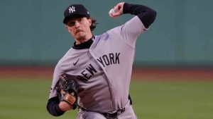New York Yankees pitcher Max Fried delivers during the first inning of a baseball game against the Boston Red Sox at Fenway Park, Wednesday, April 22, 2026, in Boston. (Charles Krupa/AP)