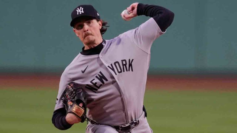 New York Yankees pitcher Max Fried delivers during the first inning of a baseball game against the Boston Red Sox at Fenway Park, Wednesday, April 22, 2026, in Boston. (Charles Krupa/AP)