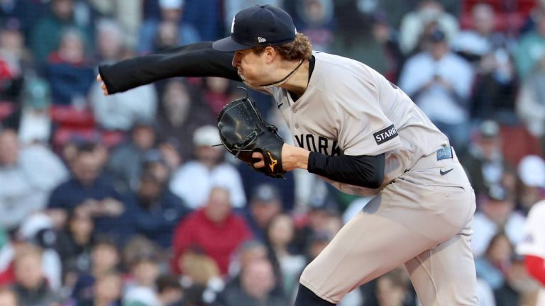 New York Yankees pitcher Cam Schlittler throws during the third inning of a baseball game against the Boston Red Sox, Thursday, April 23, 2026, in Boston. (Mark Stockwell/AP)