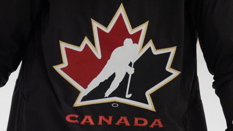 A jersey logo for Hockey Canada is seen as Team Canada practices in Petawawa, Ont., on Wednesday, Dec. 18, 2024. THE CANADIAN PRESS/Adrian Wyld