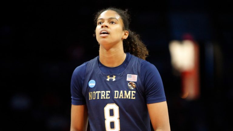 Notre Dame guard Cassandre Prosper (8) in the second half against Ohio State in the second round of the NCAA college basketball tournament, Monday, March 23, 2026, in Columbus, Ohio. (Tom E. Puskar/AP)