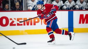Montreal Canadiens' Cole Caufield (13) shoots during first period NHL action against the Tampa Bay Lightning, in Montreal on Thursday, April 9, 2026. (Christopher Katsarov/CP)