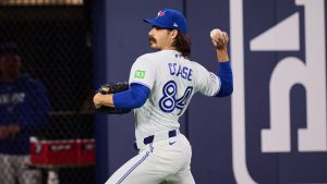 Toronto Blue Jays' Dylan Cease warms up during a workout day ahead of the team's season opener in Toronto, on Thursday, March 26, 2026. (Sammy Kogan/CP)