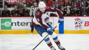Colorado Avalanche defenseman Cale Makar plays during the first period of an NHL hockey game against the Chicago Blackhawks, Friday, March 20, 2026, in Chicago. (Erin Hooley/AP)