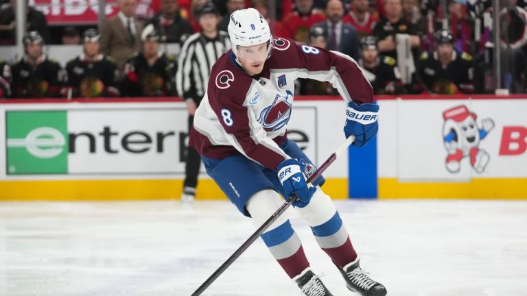 Colorado Avalanche defenseman Cale Makar plays during the first period of an NHL hockey game against the Chicago Blackhawks, Friday, March 20, 2026, in Chicago. (Erin Hooley/AP)