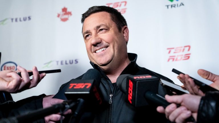 Team Canada assistant coach Misha Donskov speaks to media following practice during the 2026 IIHF World Junior Championship, in Minneapolis on Tuesday, Dec. 30, 2025. (Christopher Katsarov/CP)