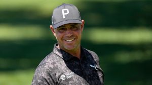 Gary Woodland smiles on the driving range before a practice round ahead of the Masters golf tournament at the Augusta National Golf Club, Tuesday, April 7, 2026, in Augusta, Ga. (Ashley Landis/AP)