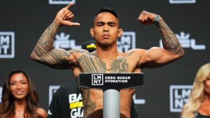 Featherweight fighter Kai Kamaka seen at a weigh-in the day before a fight. (PFL MMA)