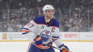 Edmonton Oilers centre Connor McDavid skates during the first period of an NHL hockey game against the Los Angeles Kings Thursday, Feb. 26, 2026 in Los Angeles. (Ryan Sun/AP)
