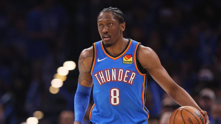 Oklahoma City Thunder guard Jalen Williams handles the ball during the second half in Game 1 of a first-round NBA playoffs basketball series against the Phoenix Suns, Sunday, April 19, 2026, in Oklahoma City. (Nate Billings/AP)