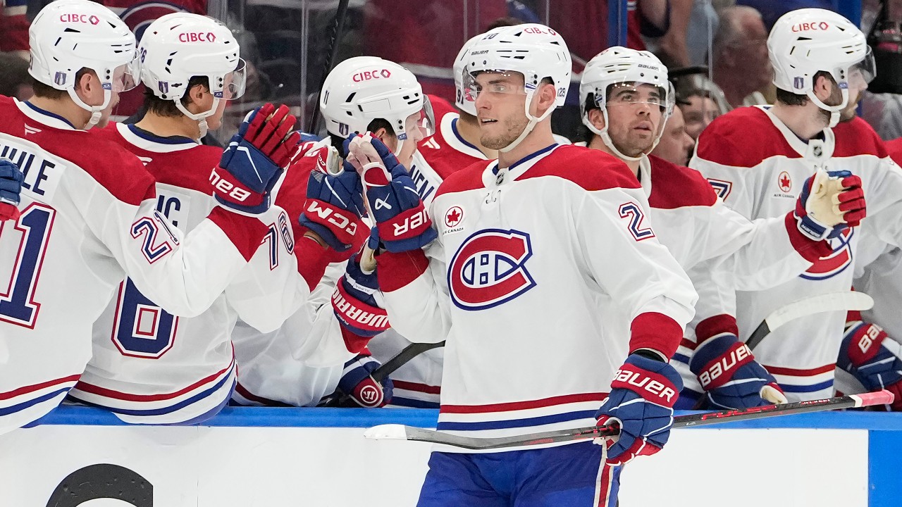 Slafkovsky's hat trick lifts Canadiens to OT win over Lightning in Game 1