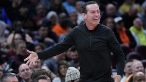 Cleveland Cavaliers head coach Kenny Atkinson gestures in the second half of an NBA basketball game against the Orlando Magic in Cleveland, Tuesday, March 24, 2026. (Sue Ogrocki/AP)