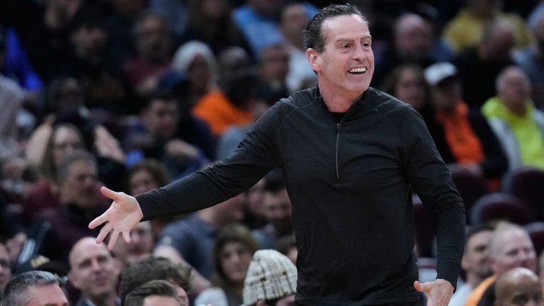 Cleveland Cavaliers head coach Kenny Atkinson gestures in the second half of an NBA basketball game against the Orlando Magic in Cleveland, Tuesday, March 24, 2026. (Sue Ogrocki/AP)
