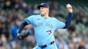 Toronto Blue Jays pitcher Patrick Corbin throws during the first inning of an MLB game against the Milwaukee Brewers, Thursday, April 16, 2026, in Milwaukee. (AP Photo/Kayla Wolf)