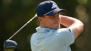 Ludvig Aberg, of Sweden, hits from the third tee during the first round at the RBC Heritage golf tournament, Thursday, April 16, 2026, in Hilton Head Island, S.C. (AP Photo/Mike Stewart)