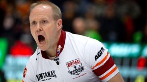 Mark Nichols of Team Newfoundland and Labrador-Gushue calls to his teammates during Draw 17 at the Montana's Brier Canadian men's curling championship, in St. John's, N.L., on Thursday, March 5, 2026. (Paul Daly/CP)