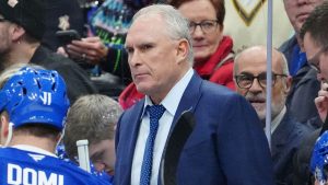 Toronto Maple Leafs head coach Craig Berube looks on during first period NHL hockey action against the Ottawa Senators, in Toronto, Saturday, Dec. 27, 2025. THE CANADIAN PRESS/Frank Gunn