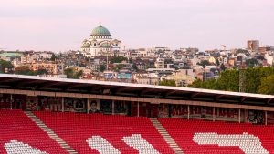 A general view of the Church of Saint Sava on the skyline from the Rajko Mitic Stadium in Belgrade, Serbia. Picture date: Monday September 8, 2025. PA Photo. Photo credit should read: Bradley Collyer/PA Wire.