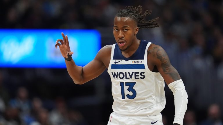 Minnesota Timberwolves guard Ayo Dosunmu in the first half in Game 5 of a first-round NBA playoffs series Monday, April 27, 2026, in Denver. (AP/David Zalubowski)